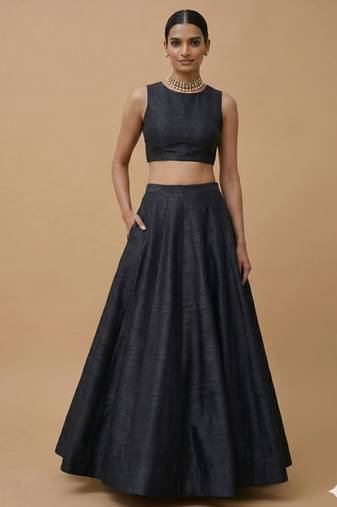 Black Open-Back Lehenga Set