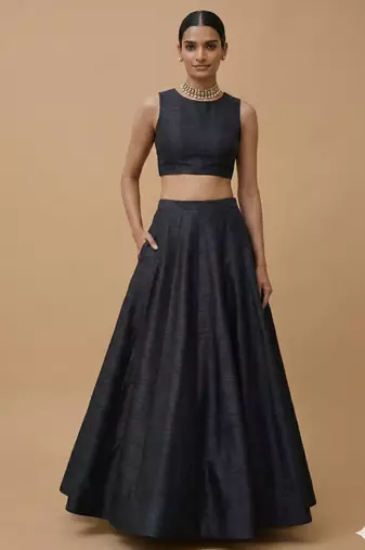 Black Open-Back Lehenga Set