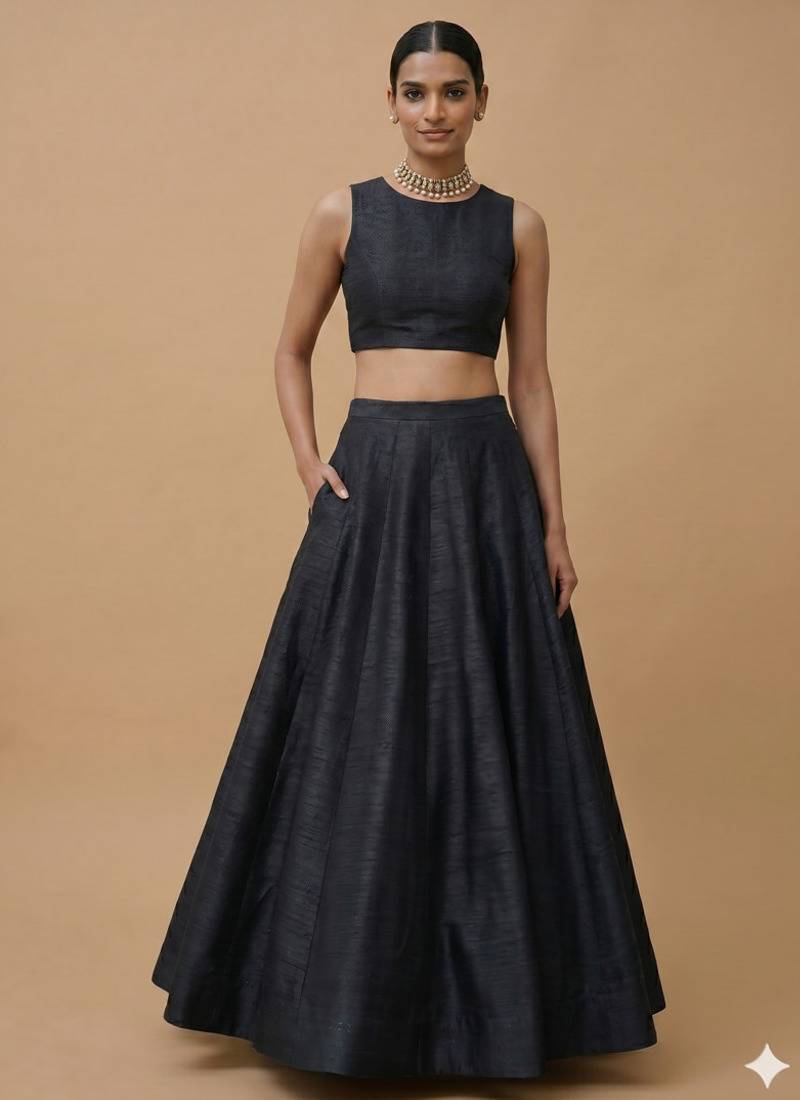 Black Open-Back Lehenga Set
