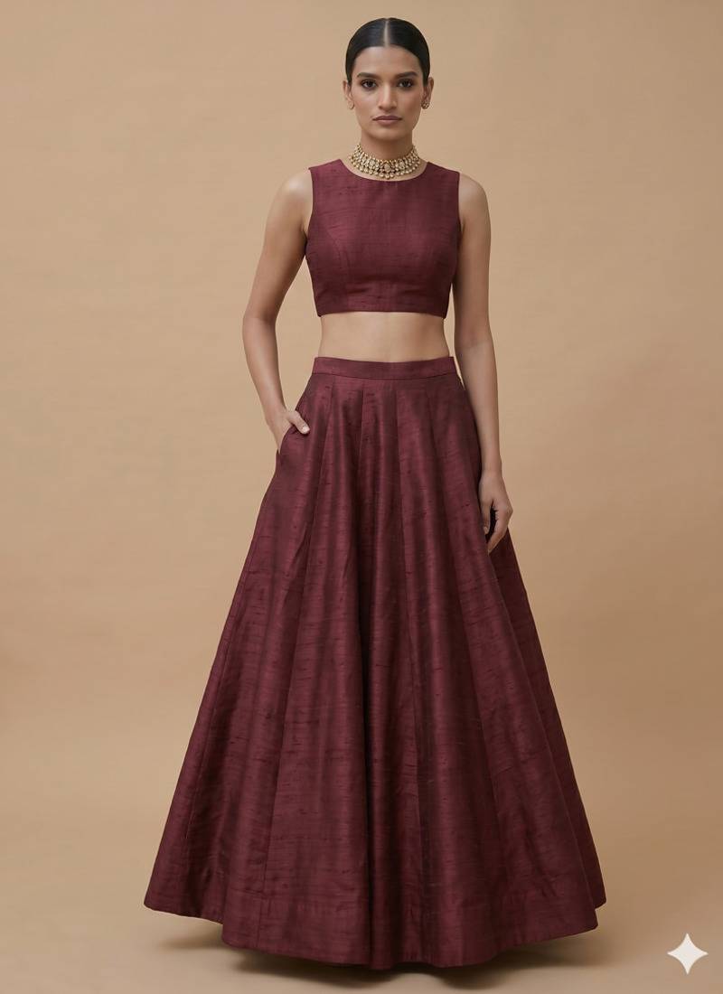 Dark wine Open-Back Lehenga Set