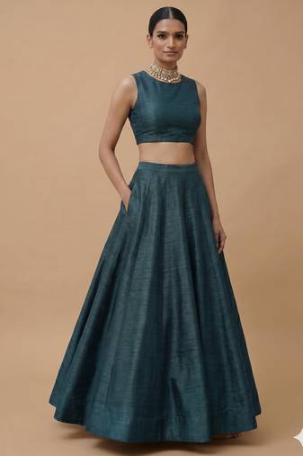 Dark teal Open-Back Lehenga Set
