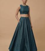 Dark teal Open-Back Lehenga Set