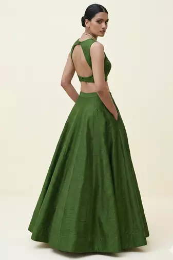 Olive Open-Back Lehenga Set