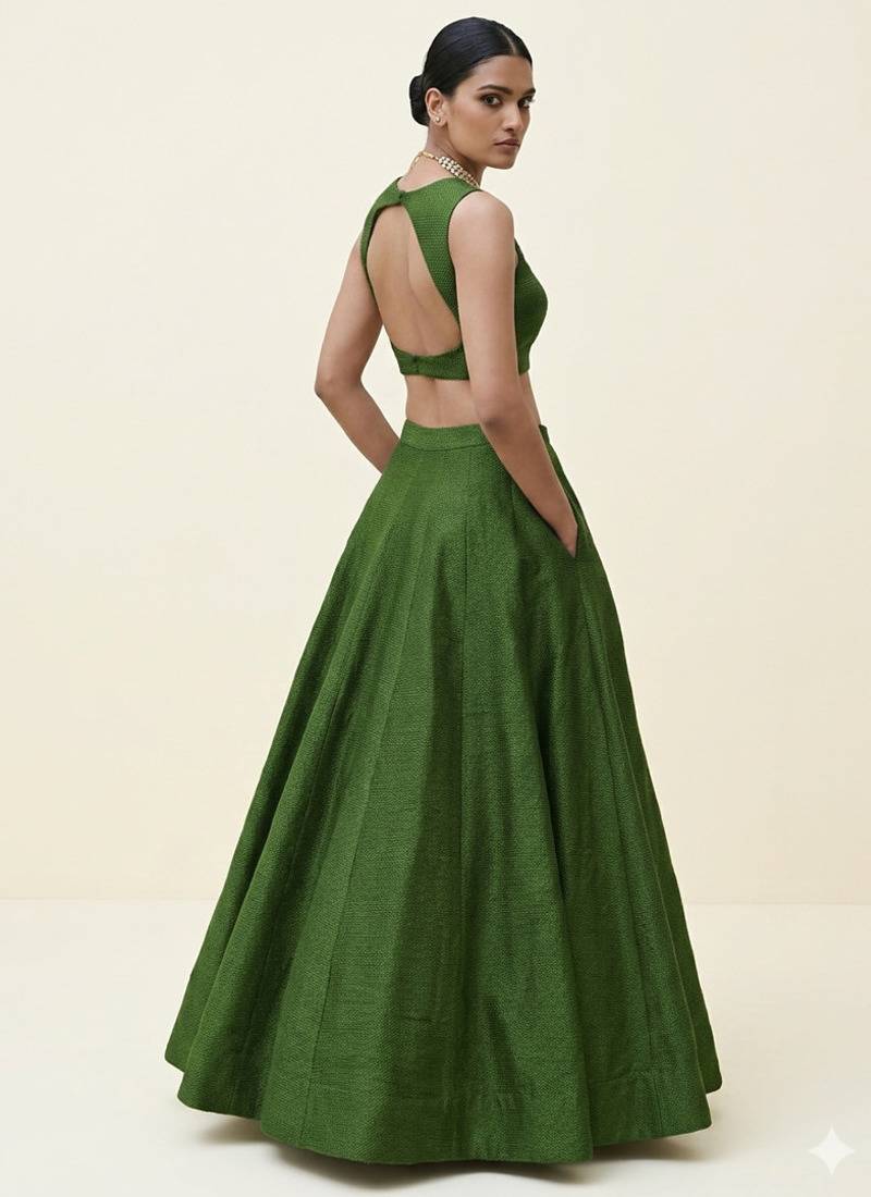 Olive Open-Back Lehenga Set