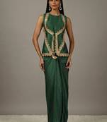 Dark green Draped Skirt Set with lace work
