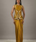 Mustard Draped Skirt Set with lace work
