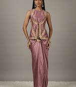 pink Draped Skirt Set with lace work