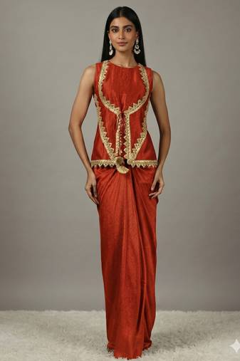 Blue Draped Skirt Set with lace work