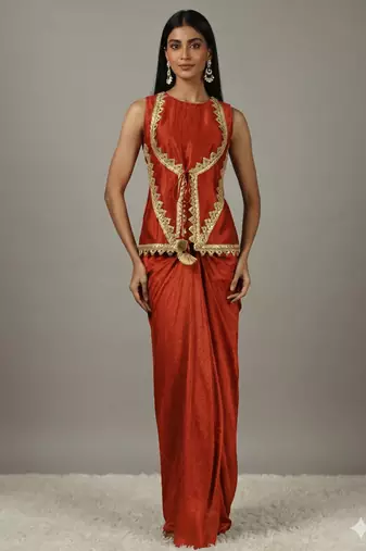 Blue Draped Skirt Set with lace work