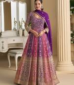 Purple embroidered georgette free size stitched anarkali suit