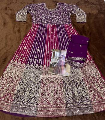 Purple embroidered georgette free size stitched anarkali suit 2