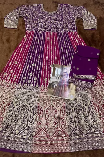 Purple embroidered georgette free size stitched anarkali suit