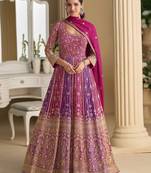 Pink embroidered georgette free size stitched anarkali suit