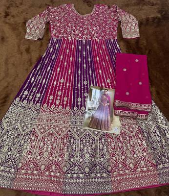 Pink embroidered georgette free size stitched anarkali suit 3