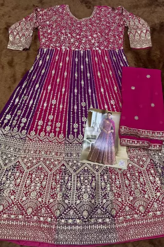 Pink embroidered georgette free size stitched anarkali suit