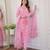 Designer baby pink premium organza embroidered suit set with printed dupatta for women