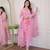 Designer baby pink premium organza embroidered suit set with printed dupatta for women
