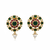 Kundan Stud Earrings with Pearl Drop | Red & Green Stones | 18k Gold Plated Festive Studs