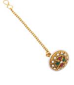 Gold Toned Rajasthani Borla Maang Tika Adorned With Pearl Beads