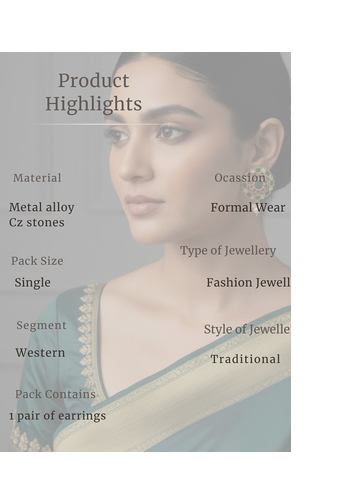 Kundan Stud Earrings with Pearl Drop | Red & Green Stones | 18k Gold Plated Festive Studs 4