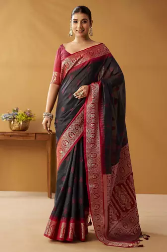 modal fancy cotton saree with pochampalli border & pallu