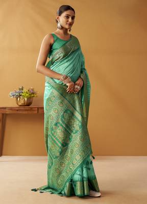 modal fancy cotton saree with pochampalli border & pallu 2