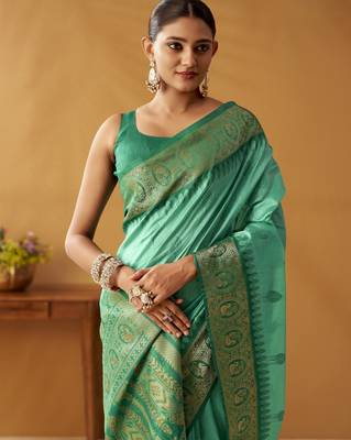 modal fancy cotton saree with pochampalli border & pallu 3