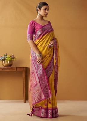 modal fancy cotton saree with pochampalli border & pallu 2