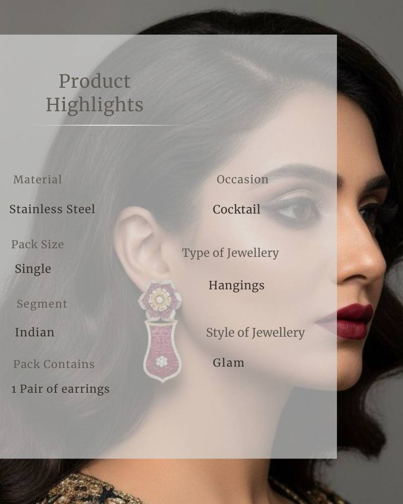 Ruby Mosaic Flower Statement Earrings | 18k Gold Plated Red Stone Floral Drop Earrings | Elegant Party Wear
