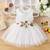 White floral embroidered net fit & flare kids dress