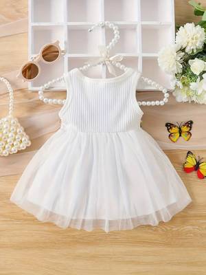 White floral embroidered net fit & flare kids dress 2