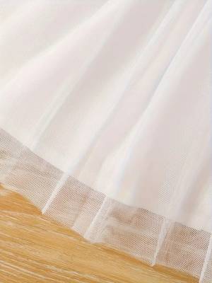 White floral embroidered net fit & flare kids dress 5