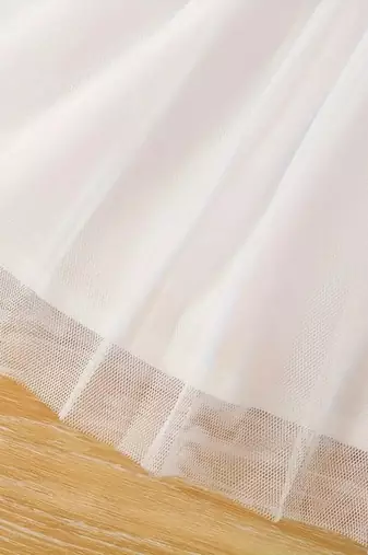 White floral embroidered net fit & flare kids dress