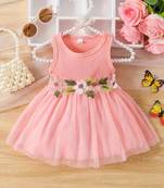 Pink floral embroidered net fit & flare kids dress