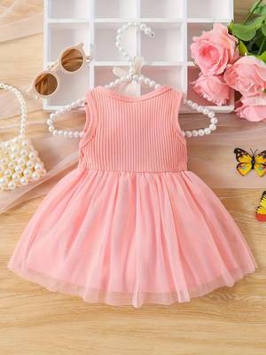 Pink floral embroidered net fit & flare kids dress 2