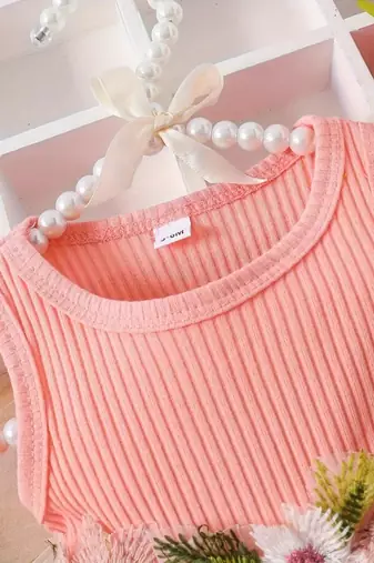 Pink floral embroidered net fit & flare kids dress