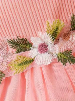 Pink floral embroidered net fit & flare kids dress 4