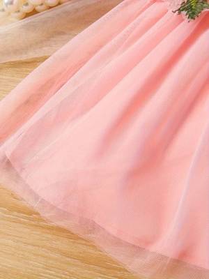 Pink floral embroidered net fit & flare kids dress 5