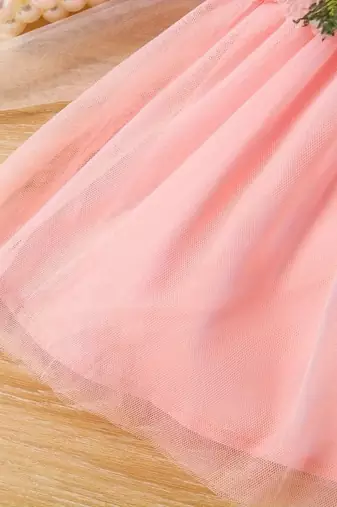 Pink floral embroidered net fit & flare kids dress