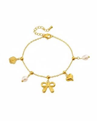 Lily Bow Heart Charms Bracelet | 18K Gold Plated Anti Tarnish Charm Bracelet for Women 1