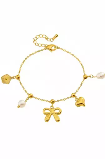 Lily Bow Heart Charms Bracelet | 18K Gold Plated Anti Tarnish Charm Bracelet for Women