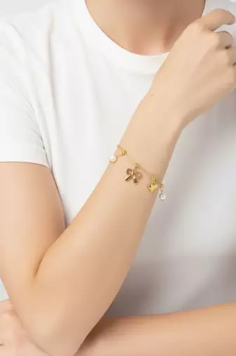 Lily Bow Heart Charms Bracelet | 18K Gold Plated Anti Tarnish Charm Bracelet for Women