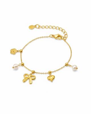 Lily Bow Heart Charms Bracelet | 18K Gold Plated Anti Tarnish Charm Bracelet for Women 3