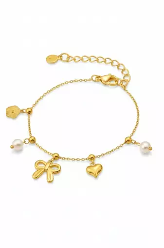 Lily Bow Heart Charms Bracelet | 18K Gold Plated Anti Tarnish Charm Bracelet for Women