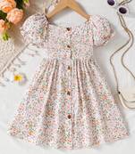 Multicolor floral printed cotton puff sleeve kids dress