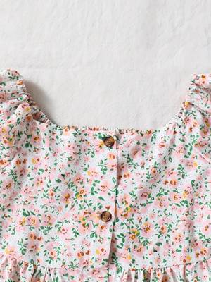 Multicolor floral printed cotton puff sleeve kids dress 3