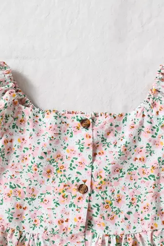 Multicolor floral printed cotton puff sleeve kids dress