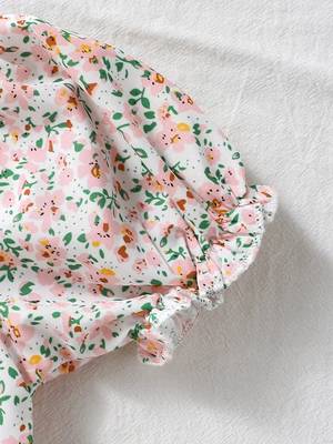 Multicolor floral printed cotton puff sleeve kids dress 4