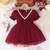 Maroon embellished net fit & flare kids party dress