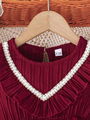 Maroon embellished net fit & flare kids party dress 3